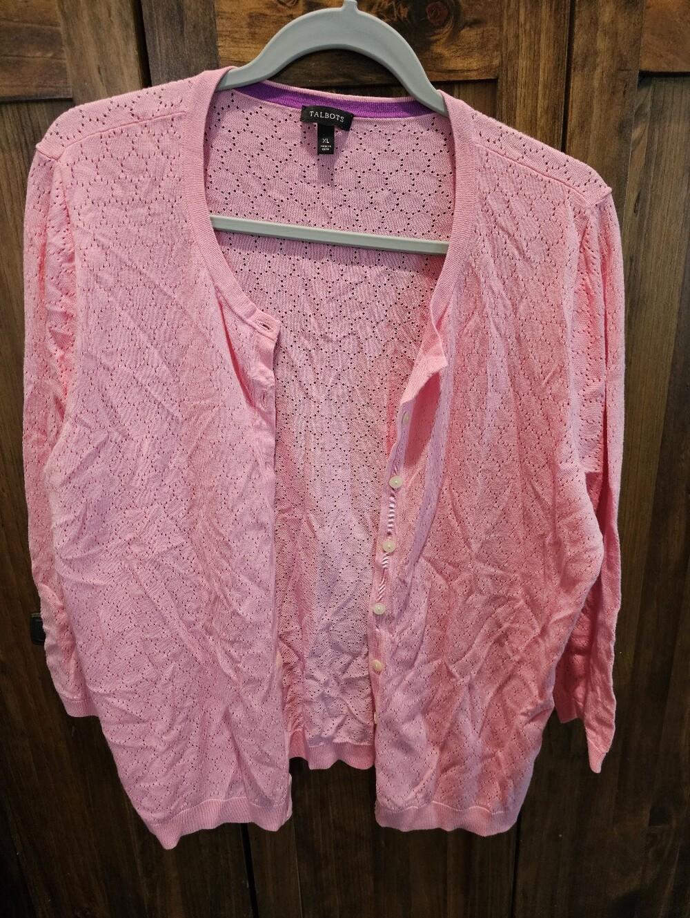 Talbots Light Pink Eyelet Button-Front Cardigan